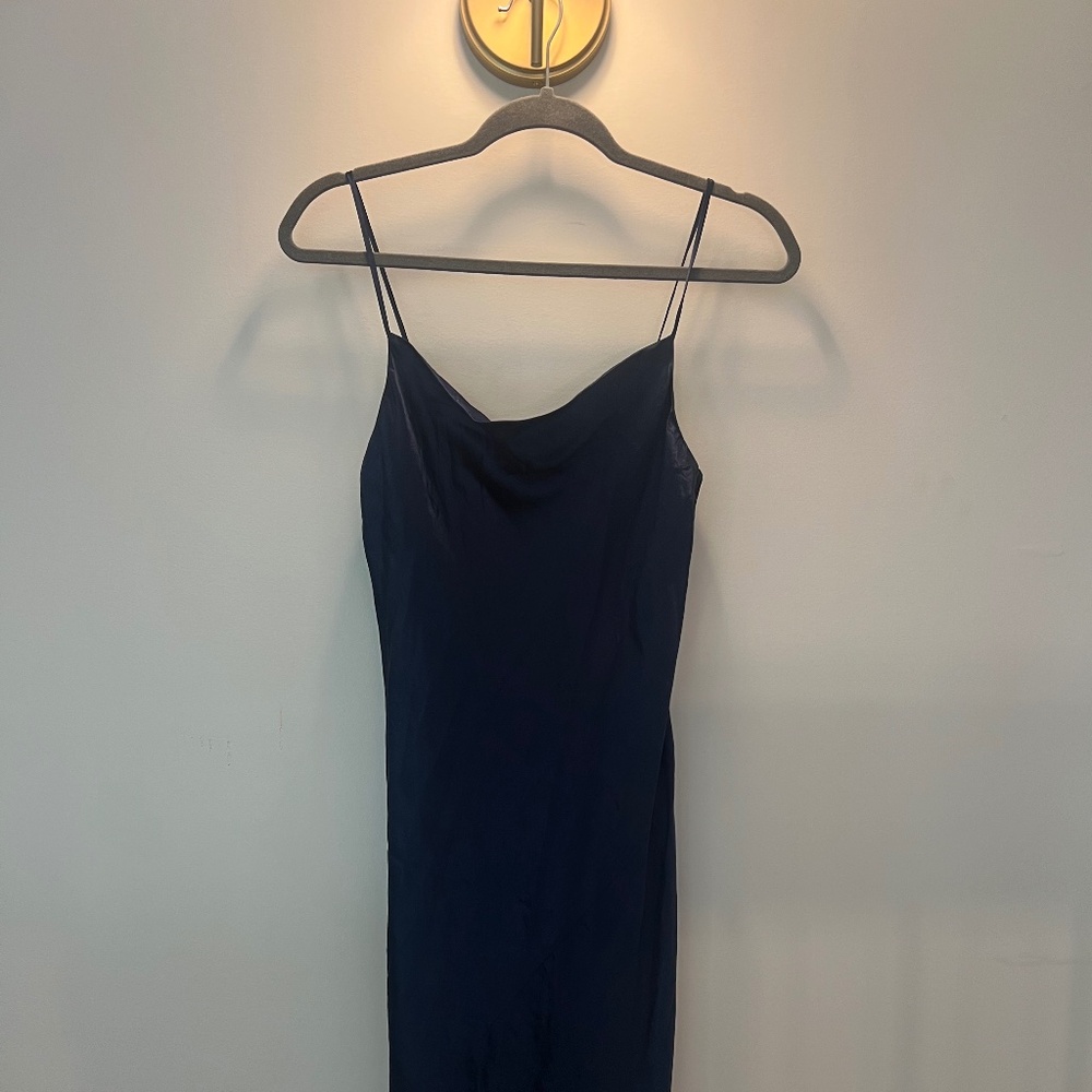 Aritzia Babaton Satin Cowl Neck Dress in Navy